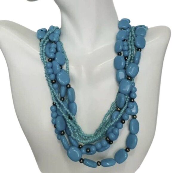 Womens Blue Simulated Turquoise Southwestern Beaded Vintage Boho Necklace - Picture 8 of 9
